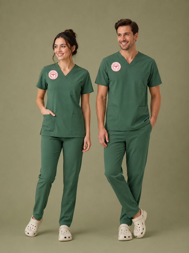 Ameliyathane Forması Scrubs Likralı Takım Sağlık Bakanlığı Uyumlu-Frosty Spruce
