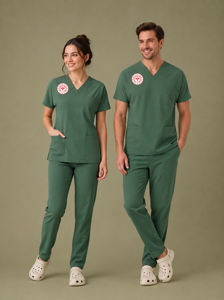 Ameliyathane Forması Scrubs Likralı Takım Sağlık Bakanlığı Uyumlu-Frosty Spruce