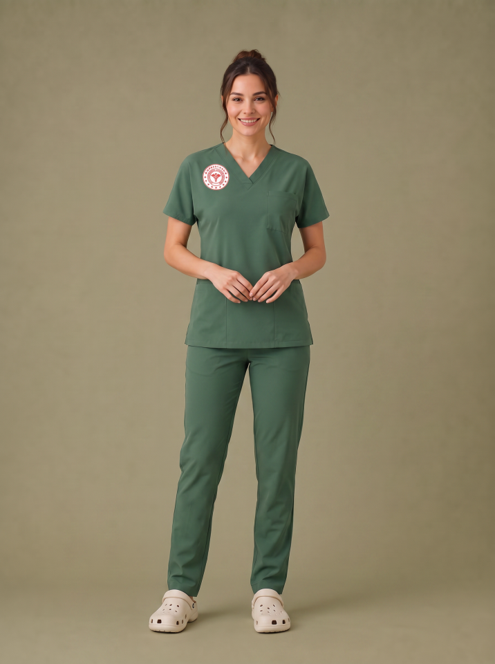 Ameliyathane Forması Scrubs Likralı Takım Sağlık Bakanlığı Uyumlu-Frosty Spruce