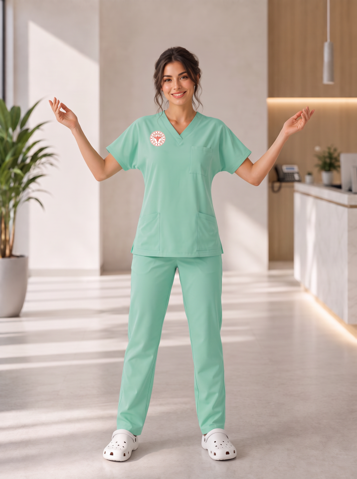 Aile Sağlığı Forması Scrubs Likralı Takım Sağlık Bakanlığı Uyumlu-Bermuda