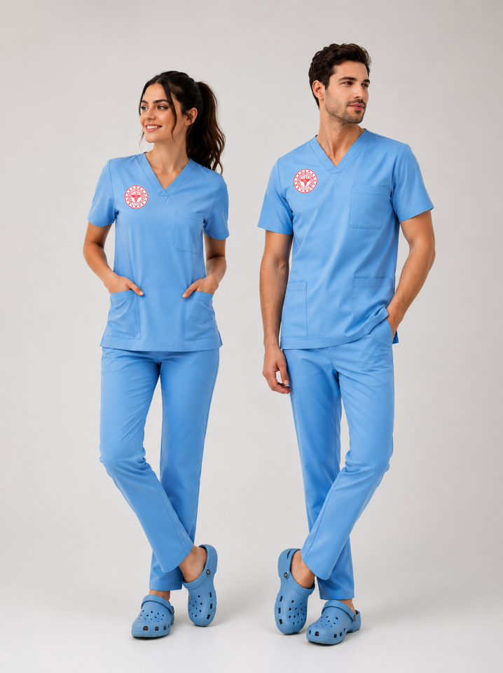 Doktor Ve Hekim Forması Scrubs Likralı Takım Sağlık Bakanlığı Uyumlu-Alaskan Blue