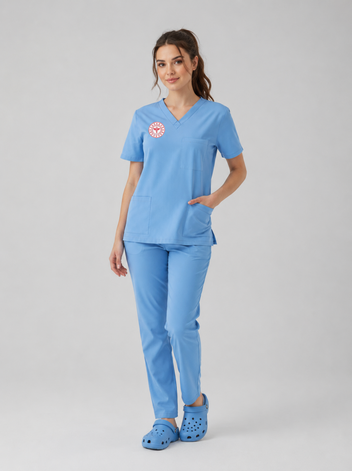 Doktor Ve Hekim Forması Scrubs Likralı Takım Sağlık Bakanlığı Uyumlu-Alaskan Blue