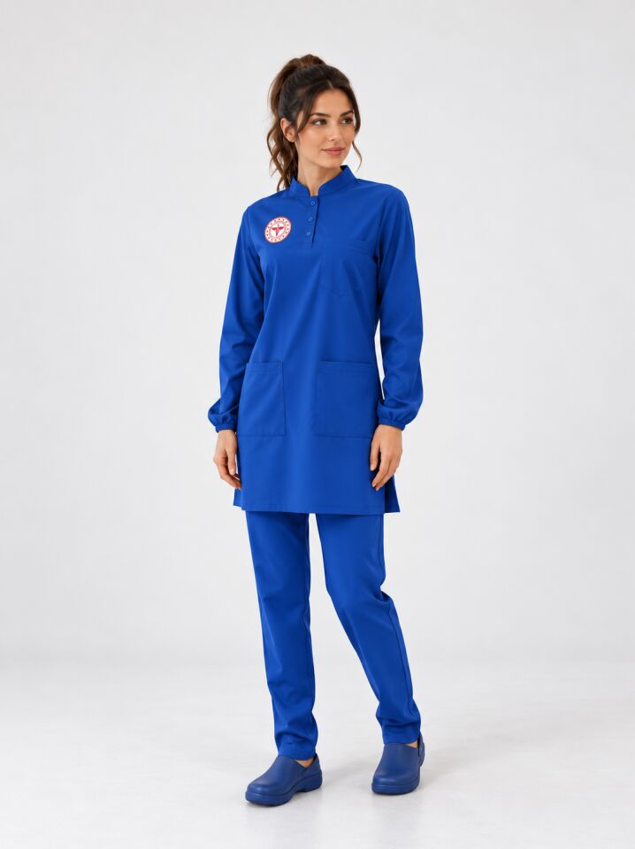 Tesettür Temizlik Personeli Forması Scrubs Likralı Takım Yeni Yönetmelik -Dazzling Blu