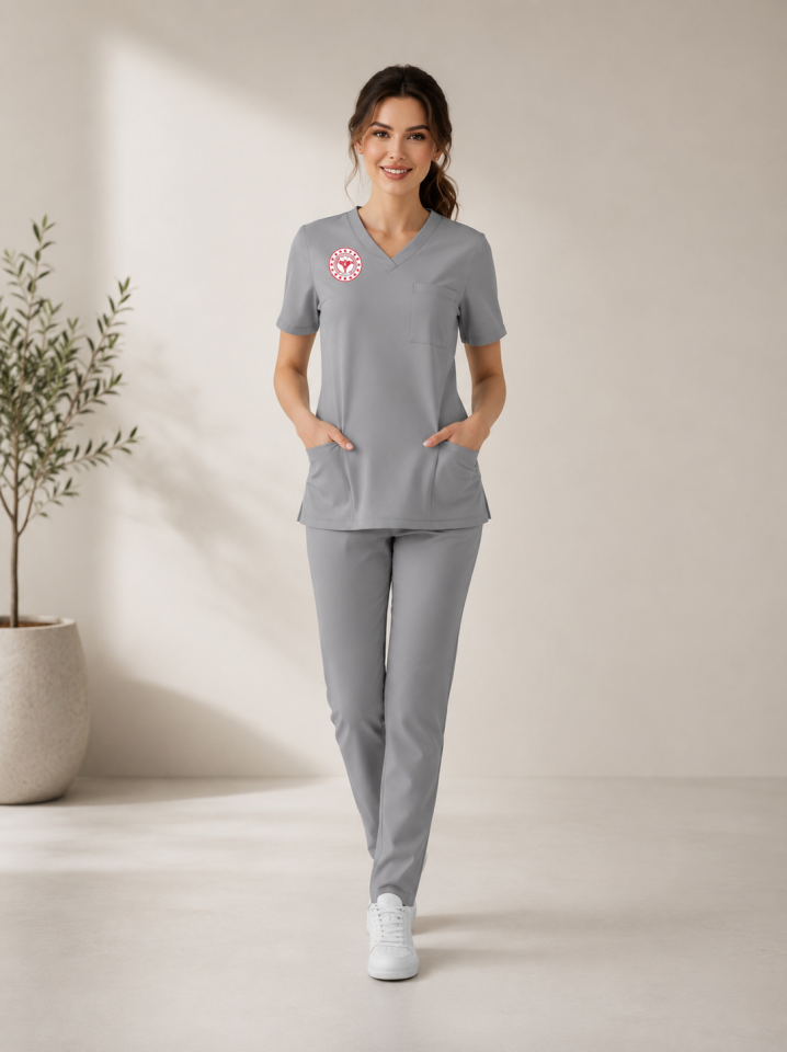 Teknik Hizmetler Forması Scrubs Likralı Takım Sağlık Bakanlığı Uyumlu-Neutral Gray