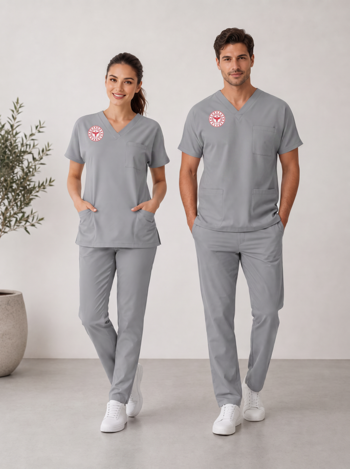 Teknik Hizmetler Forması Scrubs Likralı Takım Sağlık Bakanlığı Uyumlu-Neutral Gray
