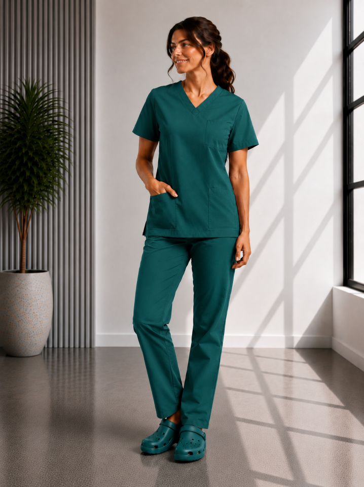 Classic -Ameliyathane Yeşili Likralı Üniforma Takım Scrubs