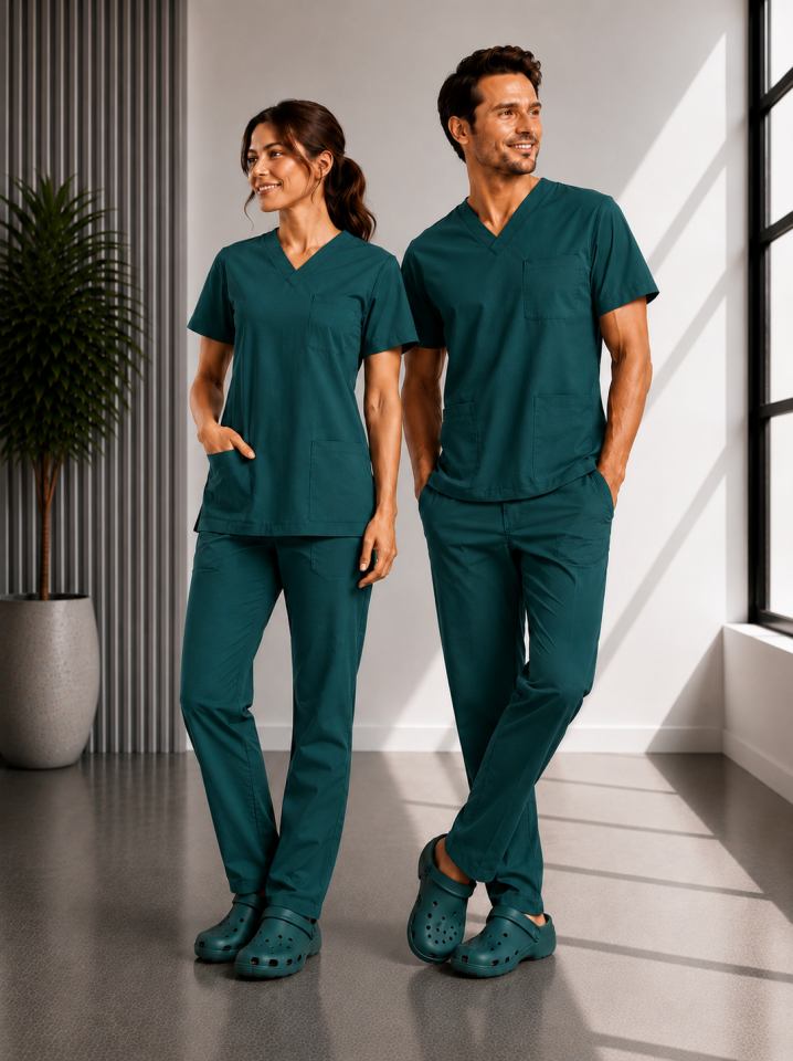 Classic -Ameliyathane Yeşili Likralı Üniforma Takım Scrubs