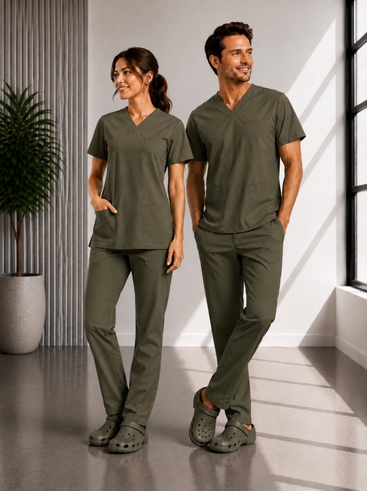 Classic -Haki Likralı Üniforma Takım Scrubs