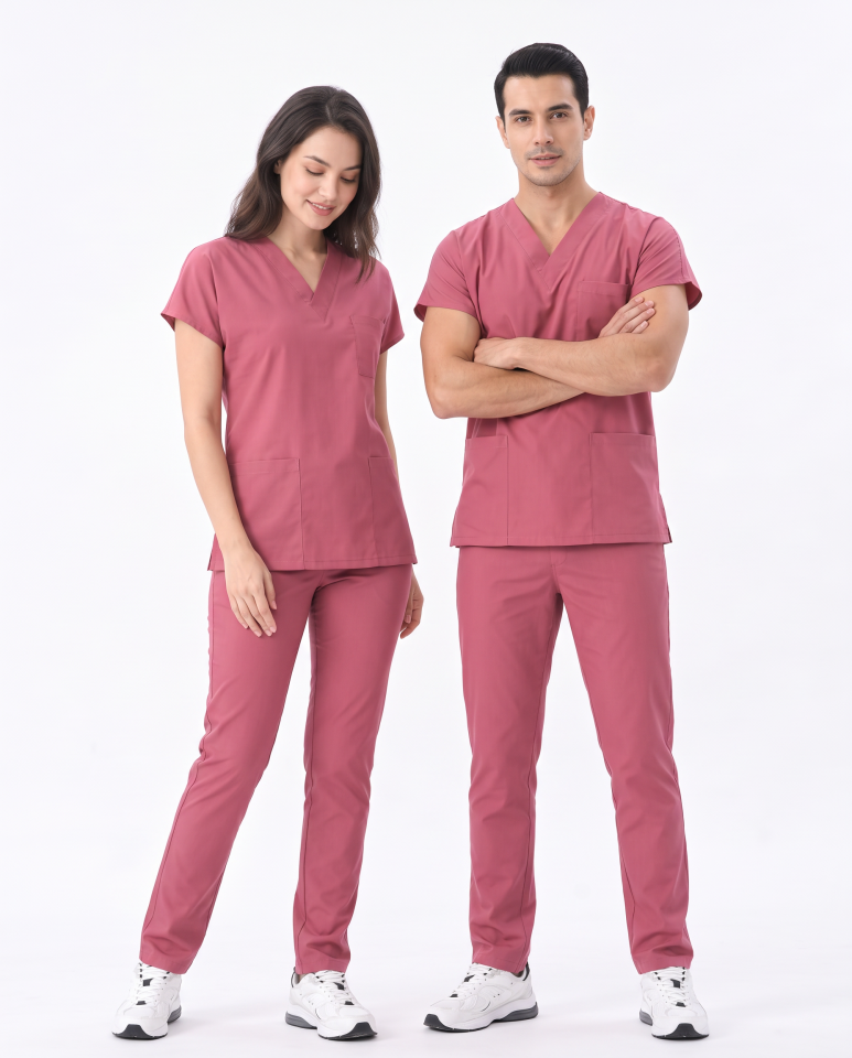 Classic -Gül kurusu Likralı Üniforma Takım Scrubs