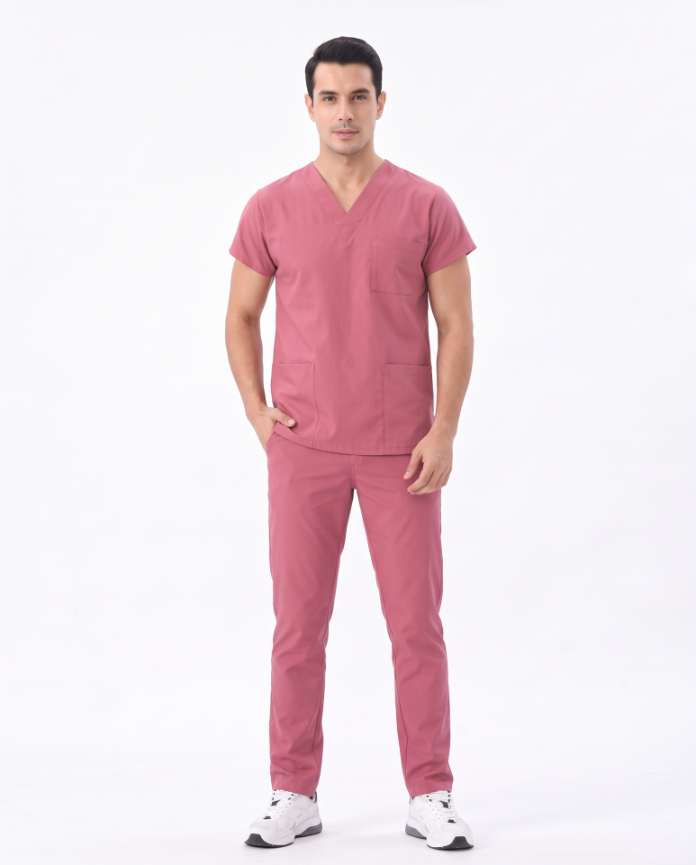 Classic -Gül kurusu Likralı Üniforma Takım Scrubs