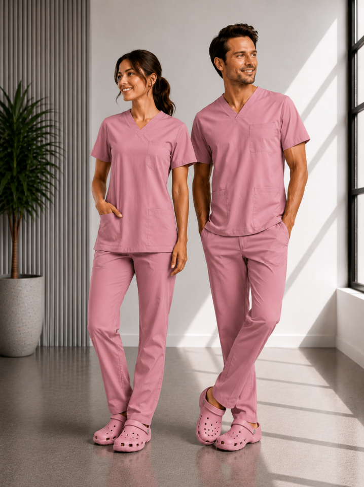 Classic -Gül kurusu Likralı Üniforma Takım Scrubs