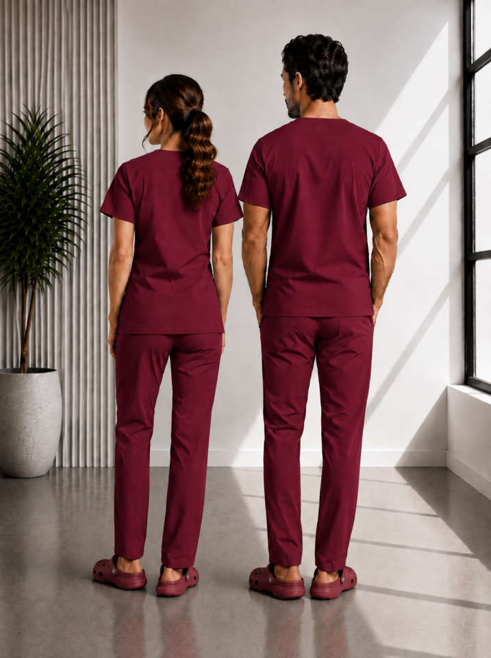 Classic -Bordo Likralı Üniforma Takım Scrubs