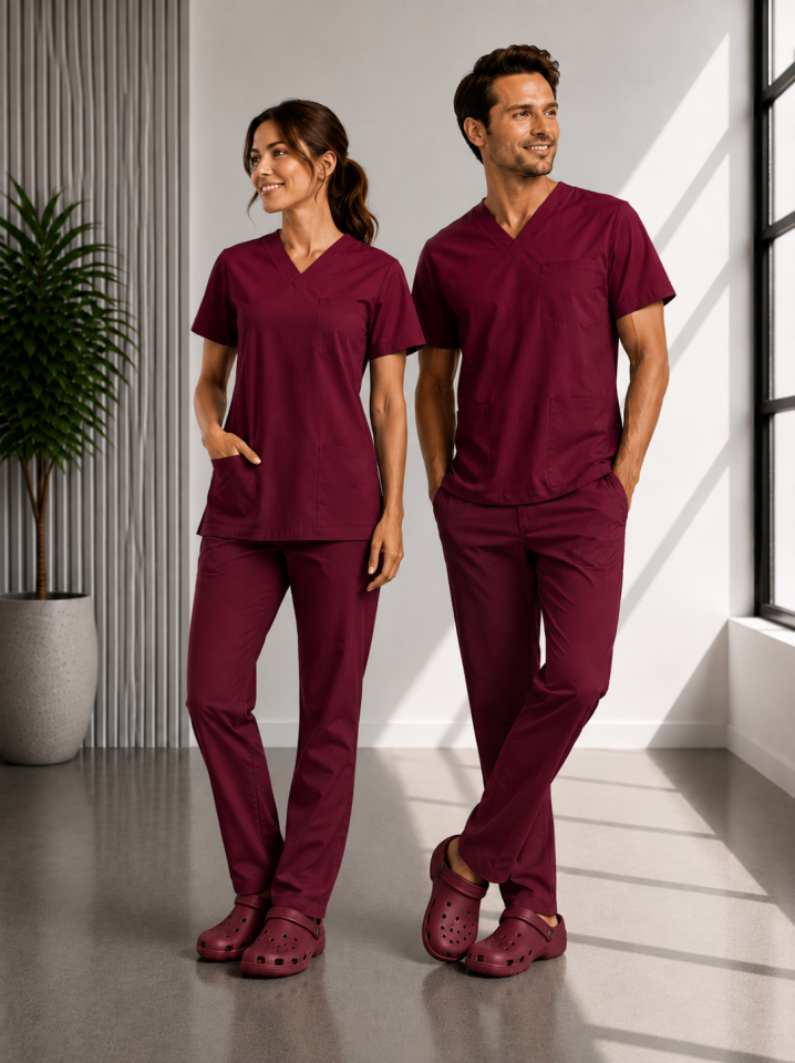 Classic -Bordo Likralı Üniforma Takım Scrubs
