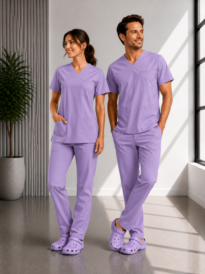 Classic -Lila Likralı Üniforma Takım Scrubs
