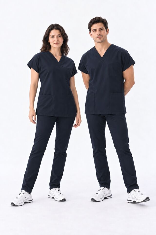 Classic - Lacivert Likralı Üniforma Takım Scrubs