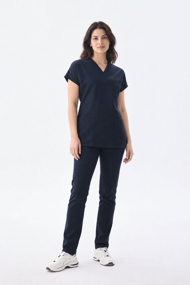 Classic - Lacivert Likralı Üniforma Takım Scrubs