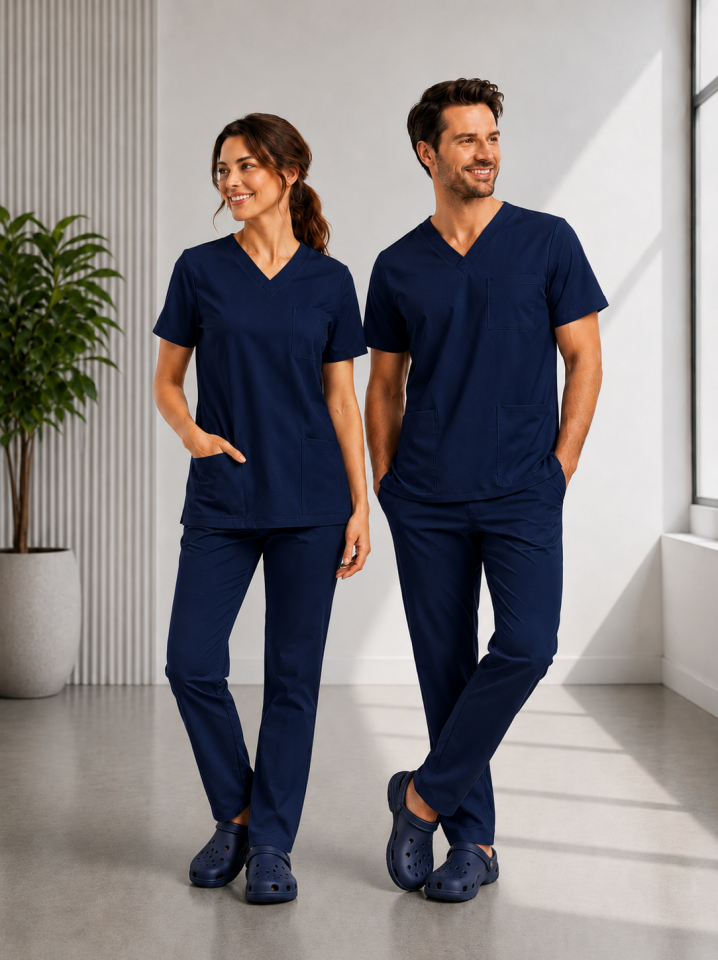 Classic - Lacivert Likralı Üniforma Takım Scrubs