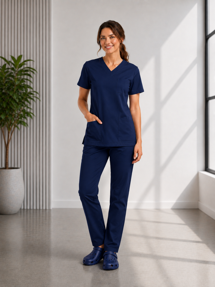 Classic - Lacivert Likralı Üniforma Takım Scrubs