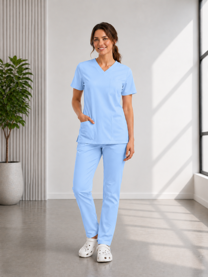 Classic -Açık mavi Likralı Üniforma Takım Scrubs