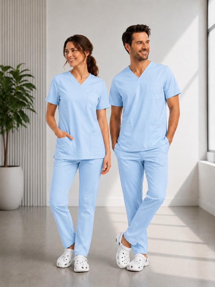 Classic -Açık mavi Likralı Üniforma Takım Scrubs