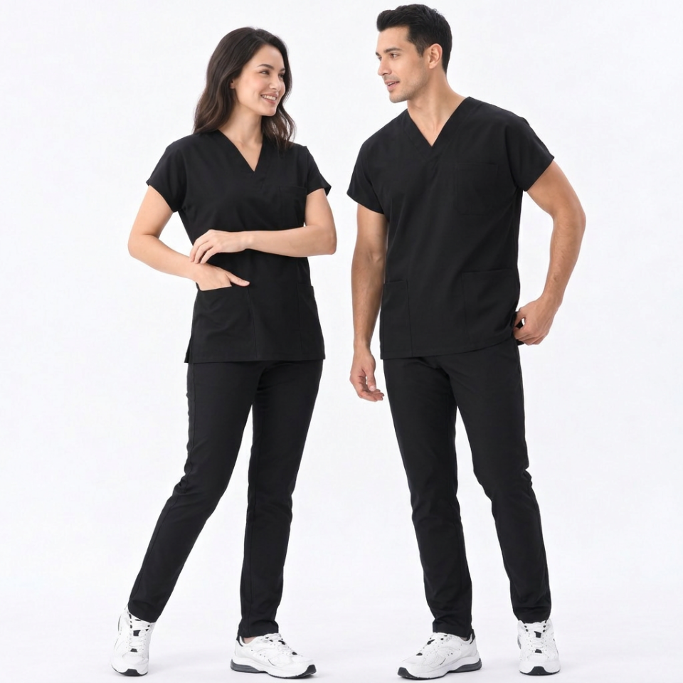 Classic -Siyah Likralı Üniforma Takım Scrubs