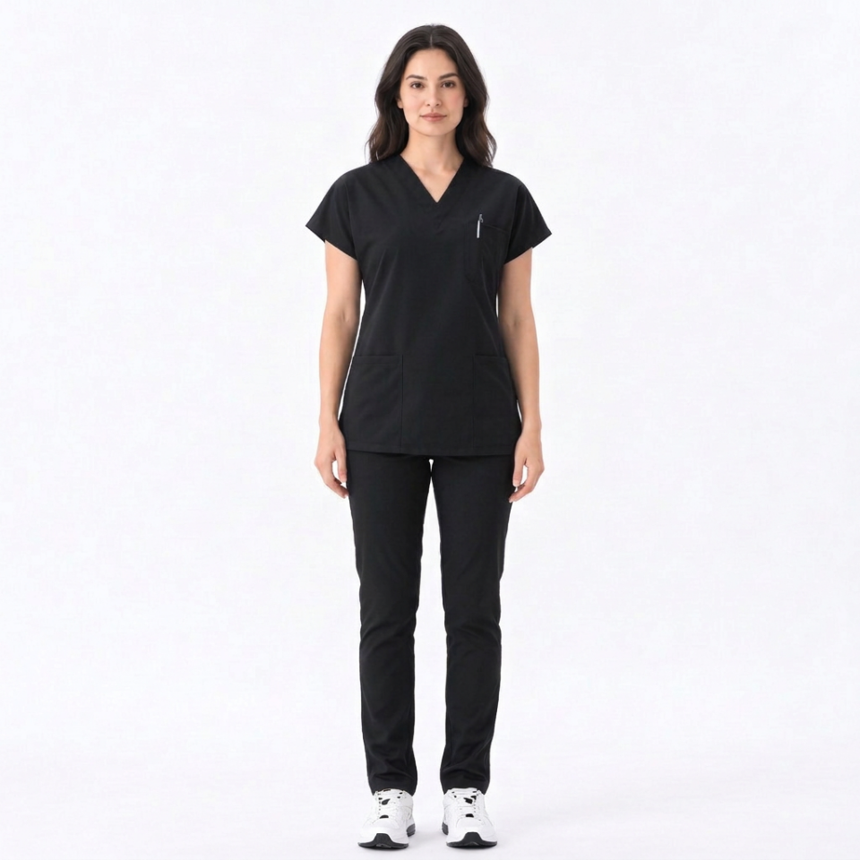 Classic -Siyah Likralı Üniforma Takım Scrubs