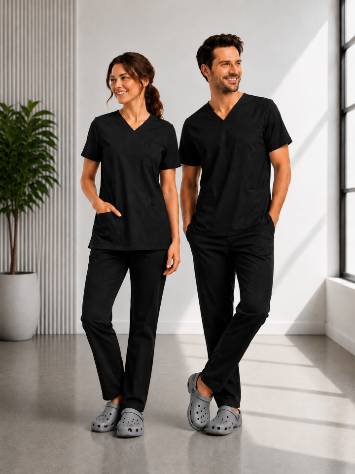 Classic -Siyah Likralı Üniforma Takım Scrubs