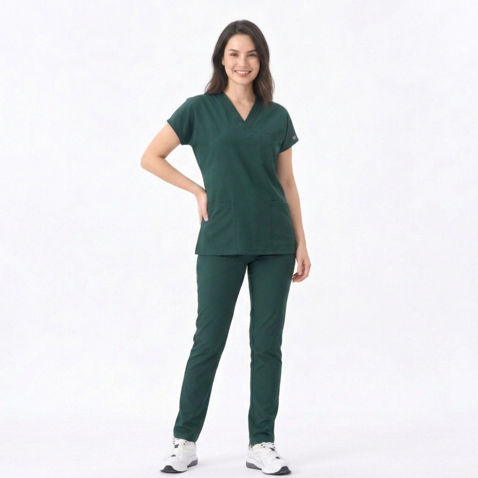 Classic -Avcı Yeşili Likralı Üniforma Takım Scrubs