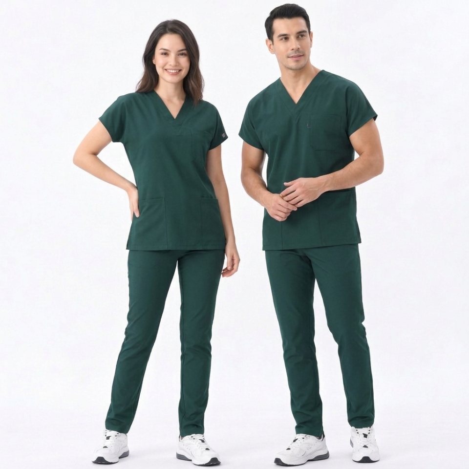Classic -Avcı Yeşili Likralı Üniforma Takım Scrubs