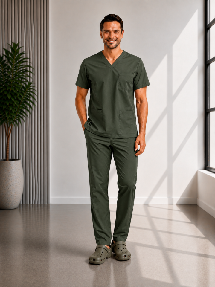 Classic -Avcı Yeşili Likralı Üniforma Takım Scrubs