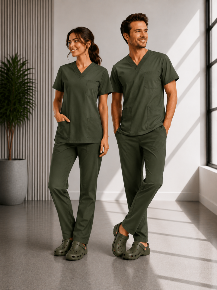 Classic -Avcı Yeşili Likralı Üniforma Takım Scrubs