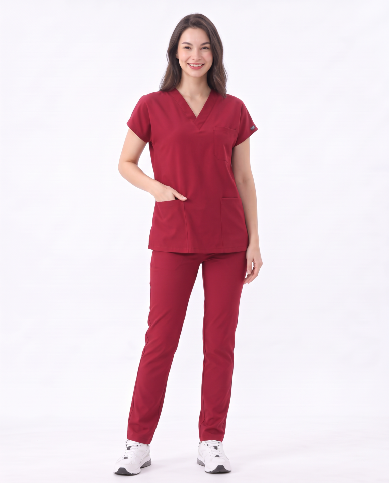 Classic -Kırmızı Likralı Üniforma Takım Scrubs