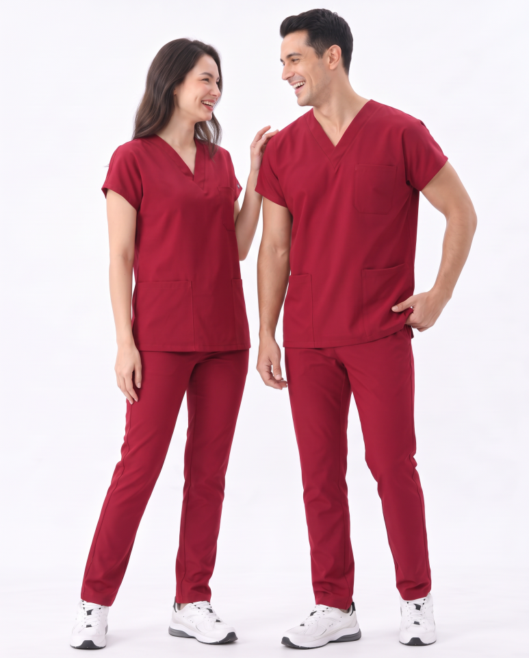 Classic -Kırmızı Likralı Üniforma Takım Scrubs