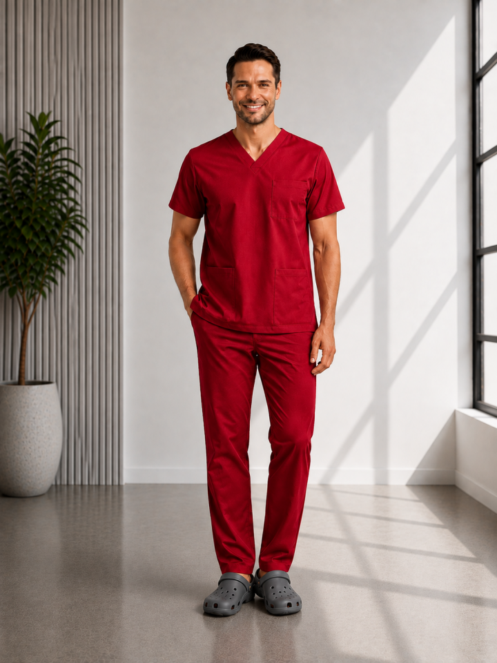 Classic -Kırmızı Likralı Üniforma Takım Scrubs