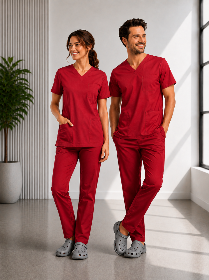 Classic -Kırmızı Likralı Üniforma Takım Scrubs