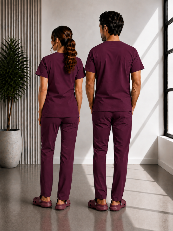 Classic -Mürdüm Likralı Üniforma Takım Scrubs