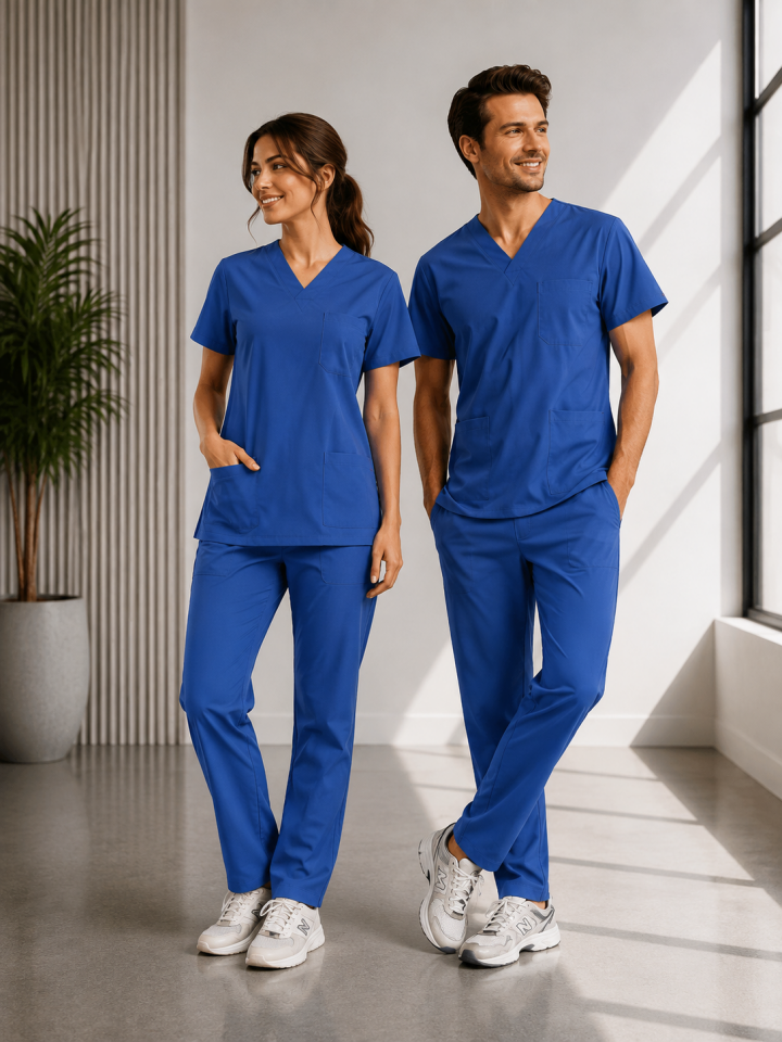 Classic -Petrol Mavisi Likralı Üniforma Takım Scrubs
